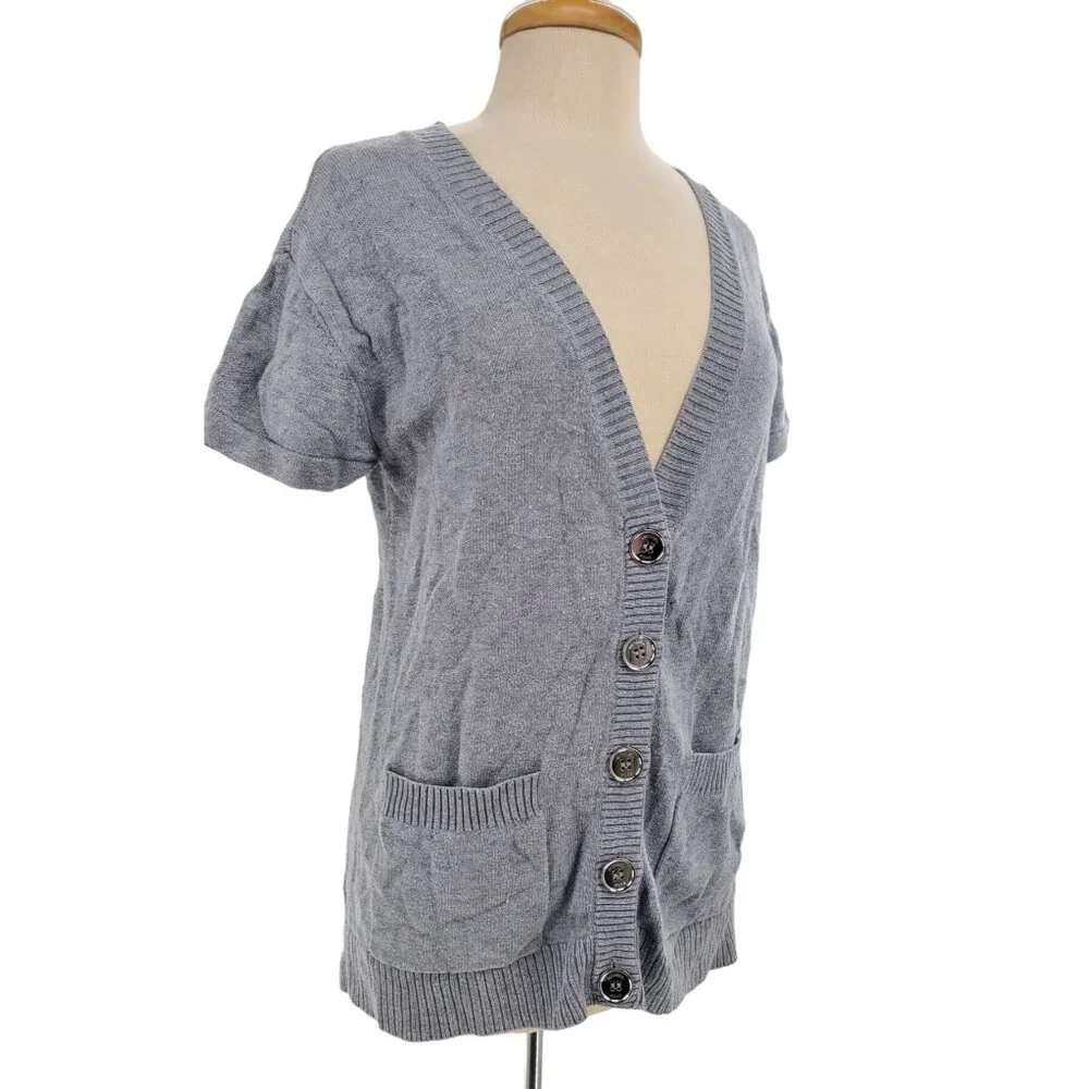 Michael Kors Med Cardigan Button Sweater Oversized Patch Pocket Lambswool Cotton
